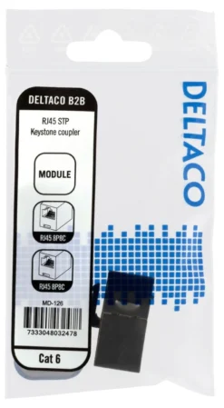 DELTACO Cat6 Keystone coupler, shielded, 2xRJ45, plastic, 180, metal