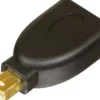 DELTACO DisplayPort-adapter, Mini DisplayPort 20-pin han til DisplayPort 20-pin hun, med lyd, 0,2 meter, sort, understøtter 3840x2160 30Hz