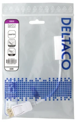 DELTACO DisplayPort han til HDMI hun adapter, 4K 60Hz, 0.2 m, hvid
