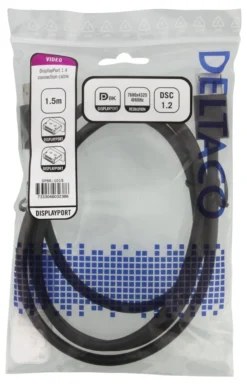 DELTACO DisplayPort kabel, DP 1.4, 7680x4320 i 60Hz, 1,5m, sort
