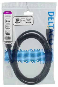 DELTACO DisplayPort kabel, 2m, 4K UHD, DP 1.2, sort