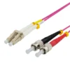 DELTACO Fiber cable, 1m, LC-ST Duplex, 50/125, pink