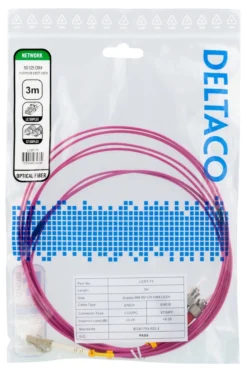 DELTACO Fiber cable, 3m, LC-ST Duplex, 50/125, pink