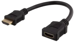 DELTACO Flexible HDMI adapter, 0,2m, HDMI M/F, UHD, sort
