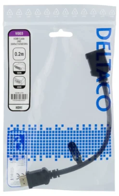 DELTACO Flexible HDMI adapter, 0,2m, HDMI M/F, UHD, sort