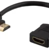 DELTACO Flexible HDMI adapter, 0,2m, right-angled, HDMI M/F, UHD, sort