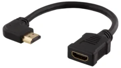 DELTACO Flexible HDMI adapter, 0,2m, right-angled, HDMI M/F, UHD, sort