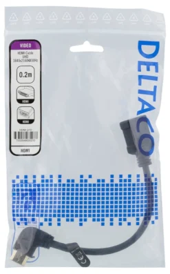 DELTACO Flexible HDMI adapter, 0,2m, right-angled, HDMI M/F, UHD, sort