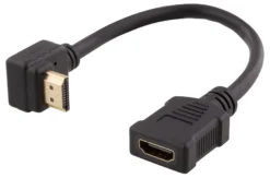 DELTACO Flexible HDMI adapter, 0,2m, up-angled, HDMI M/F, UHD, sort