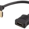 DELTACO Flexible HDMI adapter, 0,2m, right-down, HDMI M/F, UHD, sort
