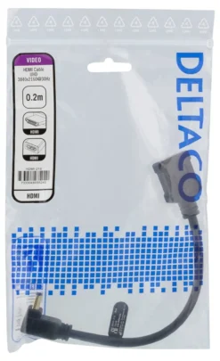 DELTACO Flexible HDMI adapter, 0,2m, right-down, HDMI M/F, UHD, sort