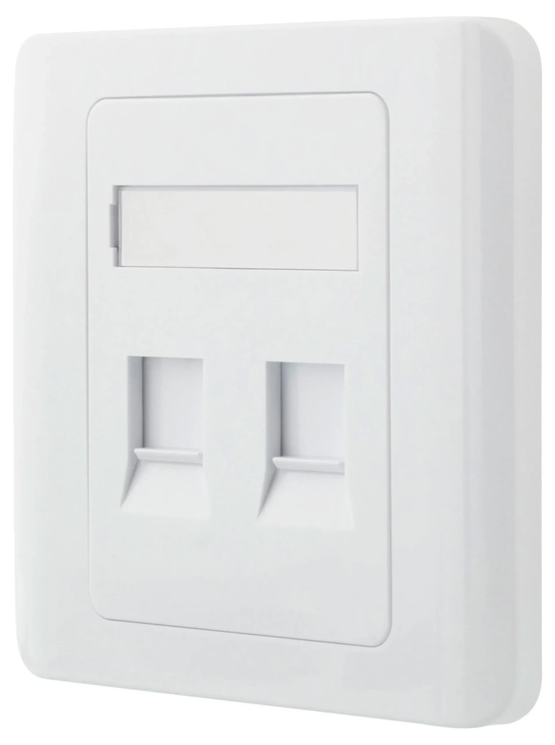 DELTACO flush mount for Keystone, 2 ports, dust hatch, hvid