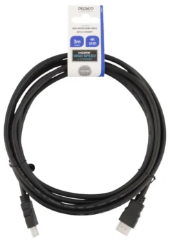 DELTACO HDMI cable FSC, HDMI High Speed w/Ethernet, CCS, 3,0m, sort