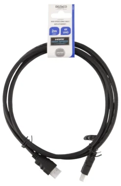 DELTACO HDMI cable FSC, HDMI High Speed w/Ethernet, CCS, 2,0m, sort