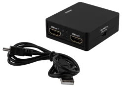 DELTACO HDMI splitter, 1x HDMI in, 2x HDMI out, 6,75 Gbit/s, sort