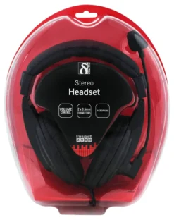 DELTACO headset, lukket, volumenkontrol på kablet, 2x3,5mm, 2m kabel,