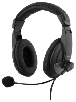 DELTACO Headset, 40mm element, 1x4-pin 3.5mm connector, sort