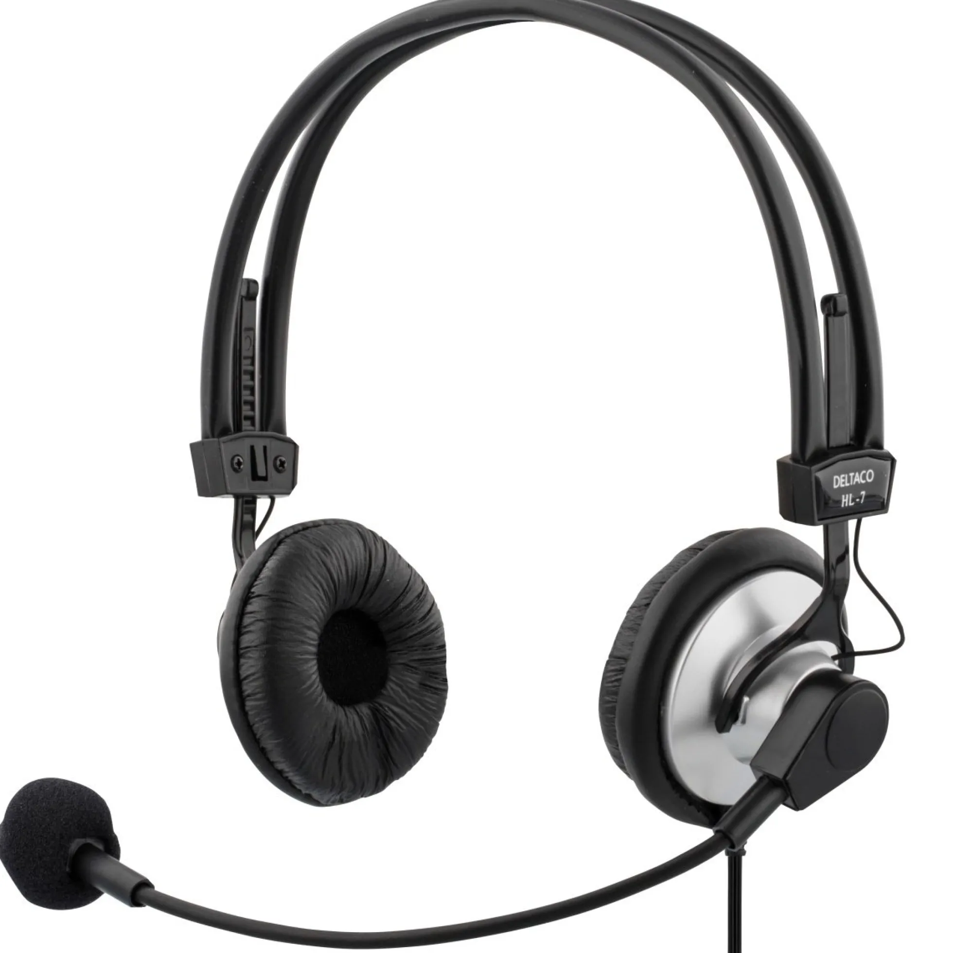 DELTACO headset, volumenkontrol på kablet, 2x3,5mm, 2m kabel,