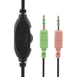 DELTACO headset, volumenkontrol på kablet, 2x3,5mm, 2m kabel,