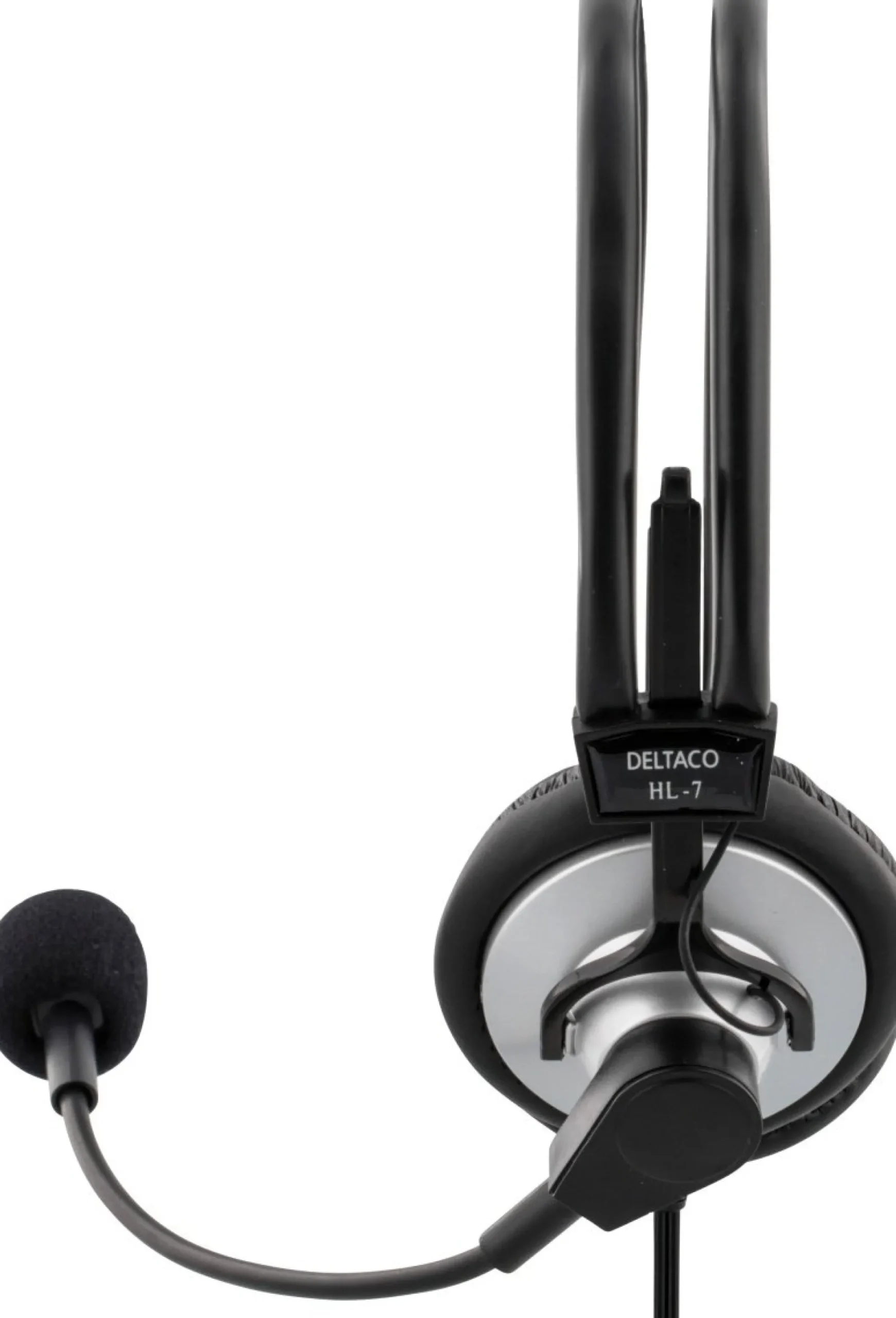 DELTACO headset, volumenkontrol på kablet, 2x3,5mm, 2m kabel,