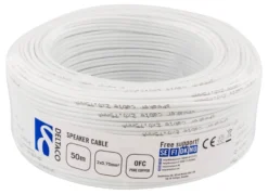 DELTACO Højtalerkabel, 2x0,75mm, hvid, rulle, 50m