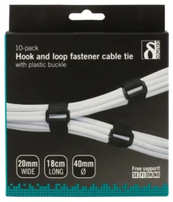 DELTACO Hook and loop fastener cable ties , 20x180mm, 10-pack, sort