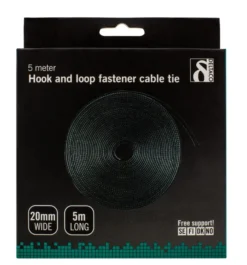 DELTACO Hook and loop fastener cable ties, width 20mm, 5m, sort