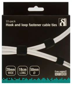 DELTACO Hook and loop fastener cable, 20mm width, 18cm, 10-pack, sort