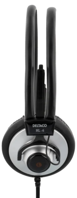 DELTACO, hovedtelefon med volumekontrol, 2,2m kabel, sort/sølv