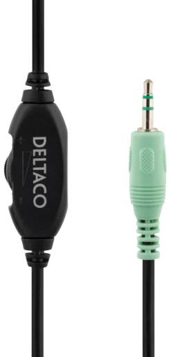 DELTACO, hovedtelefon med volumekontrol, 2,2m kabel, sort