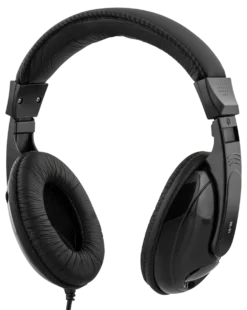 DELTACO høretelefoner, volumekontrol, 2,5m kabel, sort