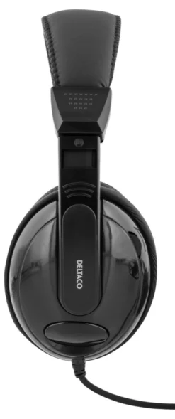 DELTACO høretelefoner, volumekontrol, 2,5m kabel, sort