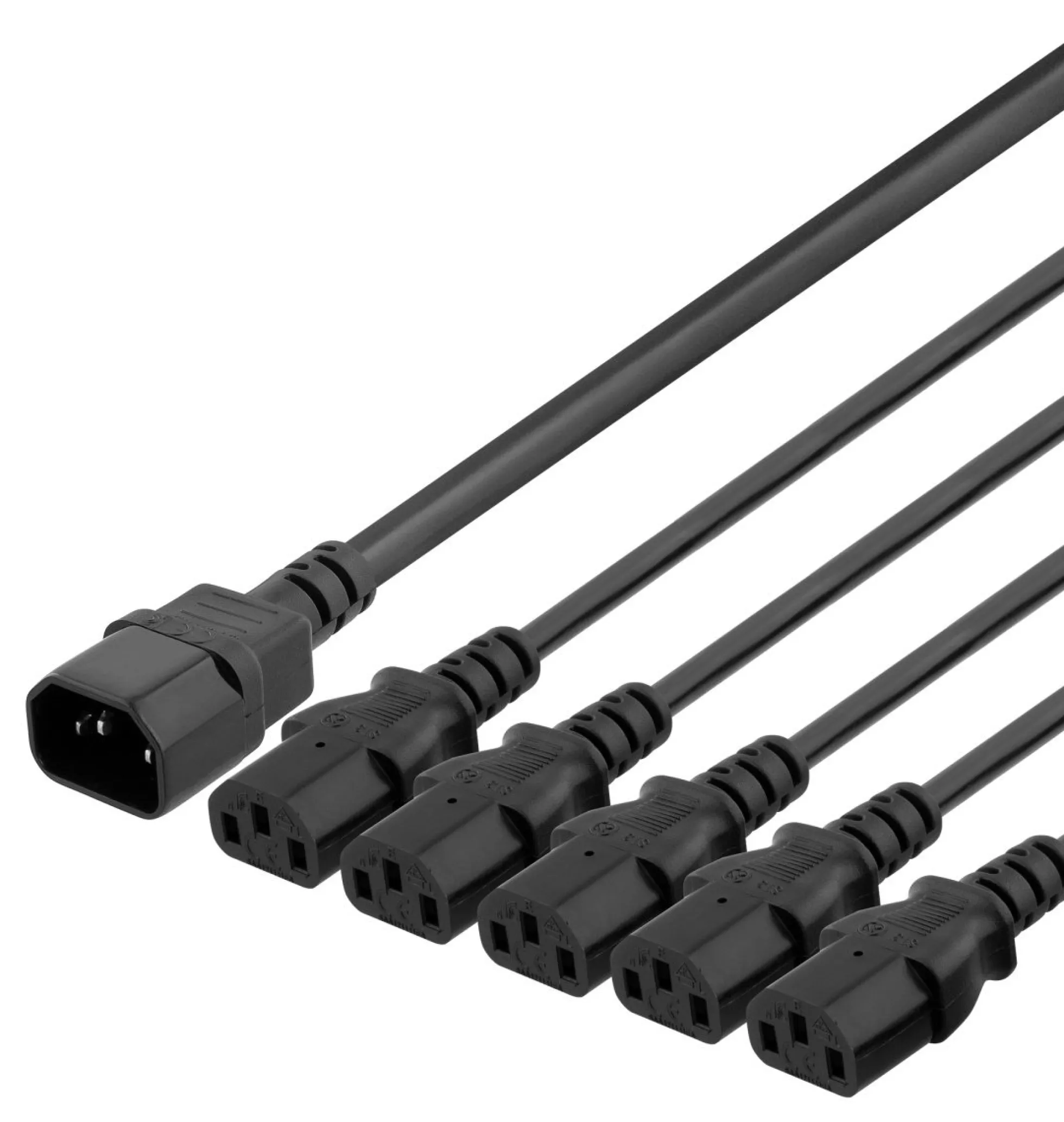 DELTACO IEC C14 to 5x IEC C13 Power cable, 3m, 10A/250V, Y-Splitter, sort
