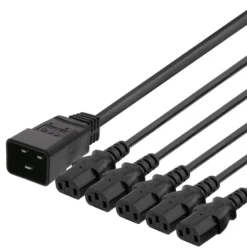 DELTACO IEC C20 to 5x IEC C13 Power cable, 1m, 16A/250V, Y-Splitter, sort