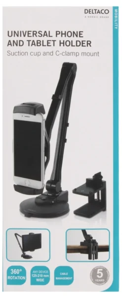 DELTACO 2 i 1 Smartphone og tablet holder med sugekop