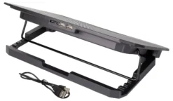 DELTACO laptop cooler for 15.6" lapotop, 2x120mm fans, blue LED, sort