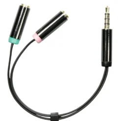 DELTACO lydadapter, 3,5mm han til 3,5mm mikrofon hun og 3,5mm stereo