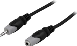 DELTACO Lydkabel, 3,5mm han - hun, 5 meter, sort