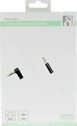 DELTACO lydkabel, vinklet 3,5 mm han til 3,5 mm han, 1m, hvid