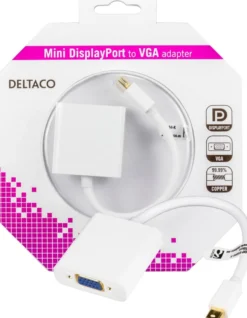 DELTACO Mini DisplayPort til VGA-adapter, 20-pin han - 15-pin hun, 0,