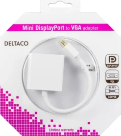 DELTACO Mini DisplayPort til VGA-adapter, 20-pin han - 15-pin hun, 0,