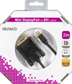 DELTACO mini DisplayPort til DVI-D Single Link monitorkabel, 20-pin han