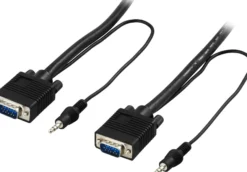 DELTACO Monitorkabel RGB HD15 han-han, u pin 9, m 3,5mm lyd, 3m, sort