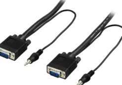 DELTACO Monitorkabel RGB HD15 han-han, uden pin 9, med 3,5mm lyd, 20m