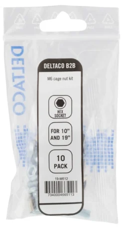 DELTACO, M6 skruesats, brako, (skruer + muffer) 10-pack