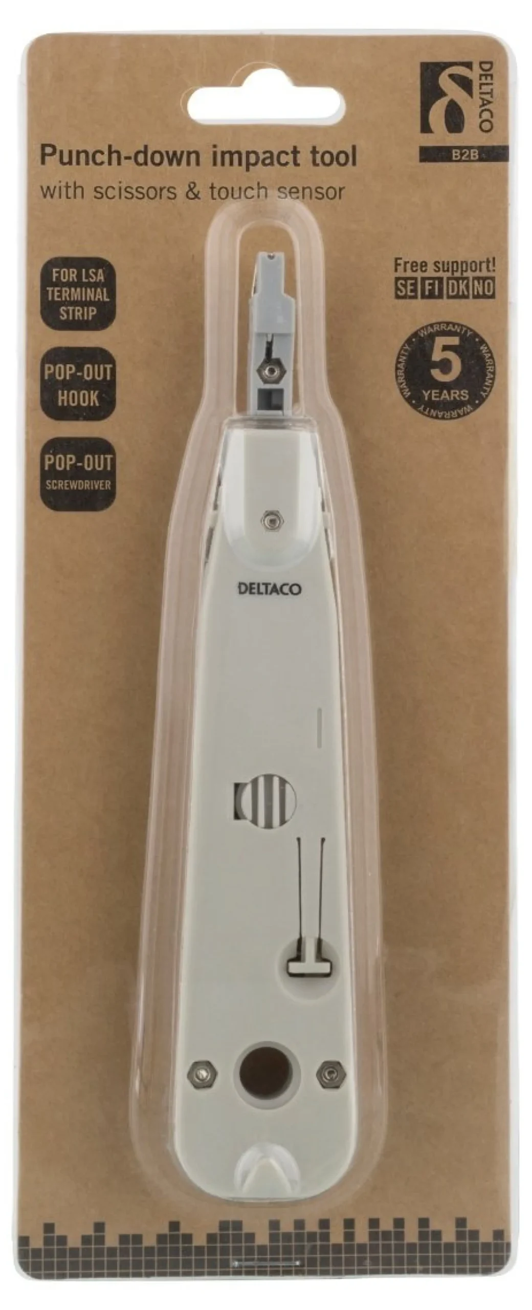 DELTACO Network cable punchdown tool, Krone LSA, touch sensor, hvid