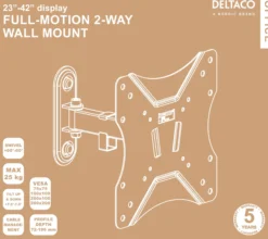 DELTACO Office, fuldt bevægelig 2-vejs væg, 23"-42", 25kg, 75x75-200-200