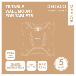 DELTACO OFFICE Kompakt og vipbart vægbeslag til tablets, hvid
