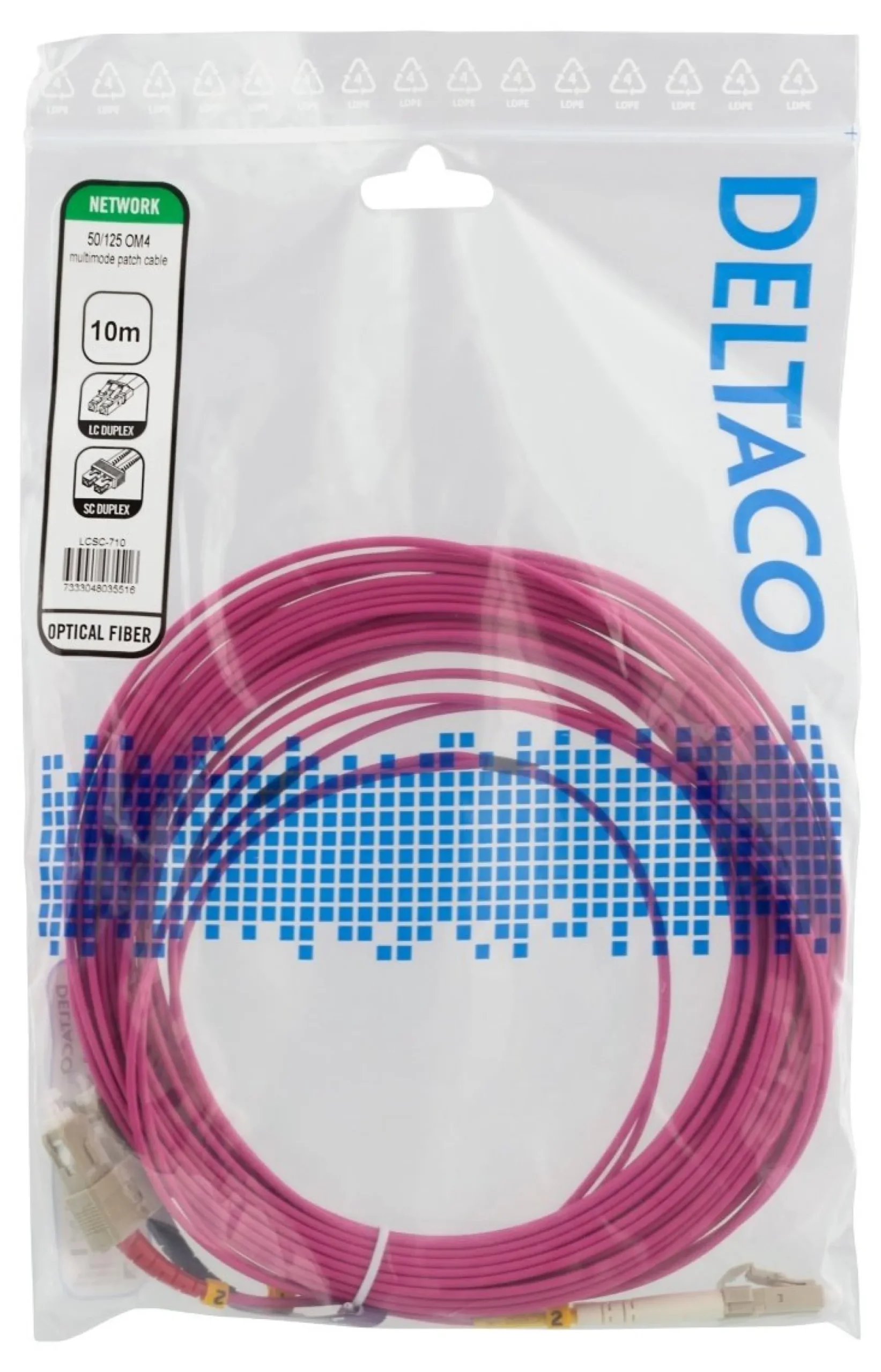 DELTACO OM4 fiber cable LC - SC, duplex, multimode, 50/125, 10m