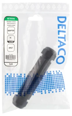 Deltaco patchkabel RJ45 forlænger, vand- og støvtæt, IP68, Cat6, sort